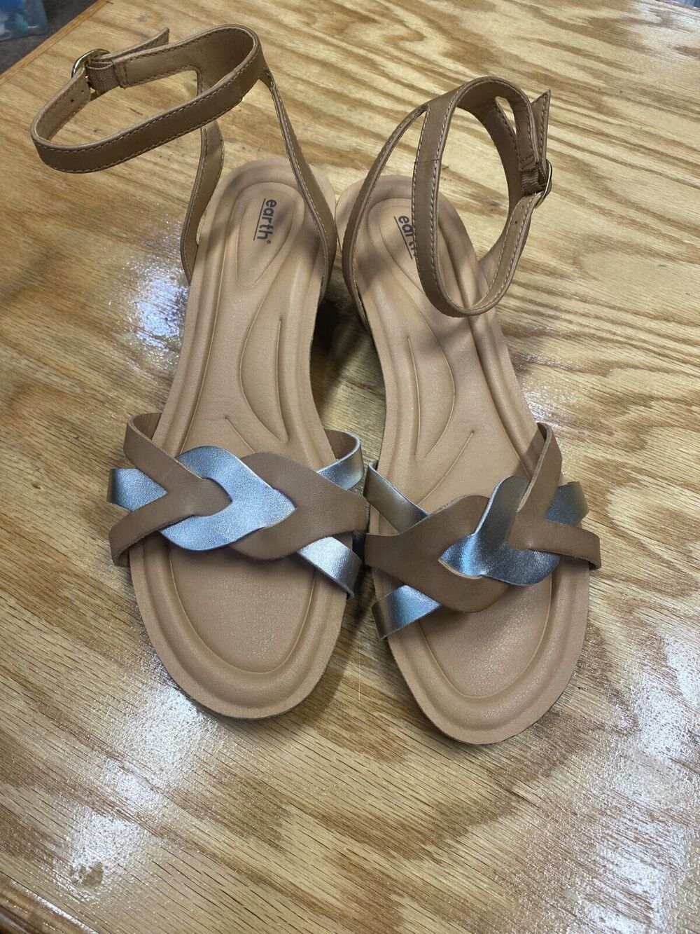 Earth Herly Woven Strappy Stacked Heel Dress Sandals Women 11 M Brown Leather S1